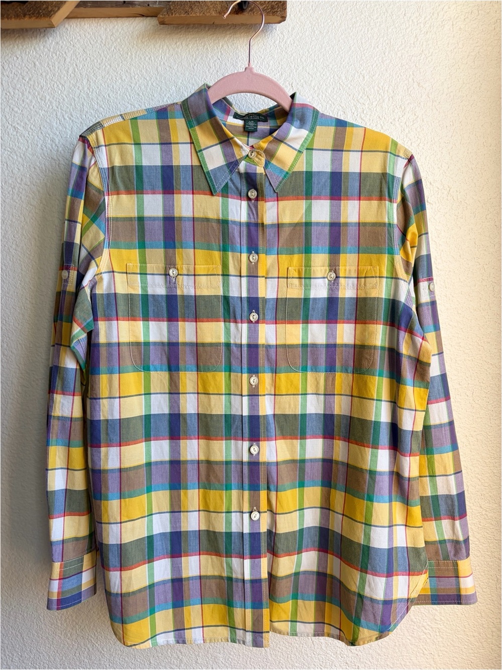 Lauren Ralph Lauren Primary Color Cotton Plaid Button Up Large